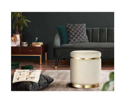 LINDEN VELVET FABRIC OTTOMAN FOOTSTOOL - CREAM