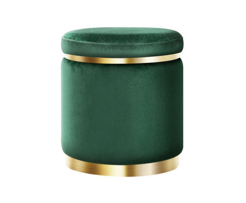 LINDEN VELVET FABRIC OTTOMAN FOOTSTOOL - GREEN