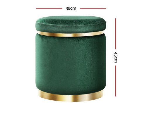 LINDEN VELVET FABRIC OTTOMAN FOOTSTOOL - GREEN