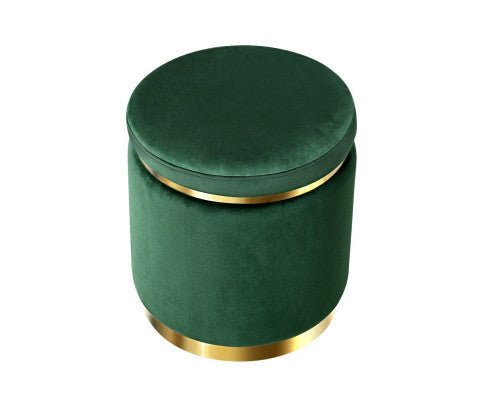 LINDEN VELVET FABRIC OTTOMAN FOOTSTOOL - GREEN