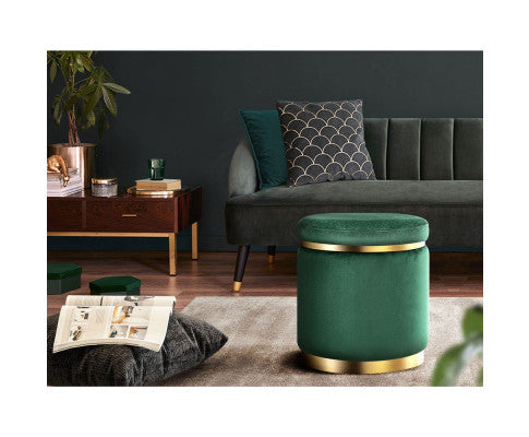 LINDEN VELVET FABRIC OTTOMAN FOOTSTOOL - GREEN