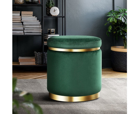 LINDEN VELVET FABRIC OTTOMAN FOOTSTOOL - GREEN