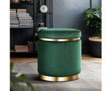 LINDEN VELVET FABRIC OTTOMAN FOOTSTOOL - GREEN