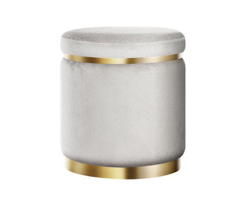 LINDEN VELVET FABRIC OTTOMAN FOOTSTOOL - GREY