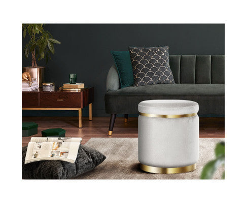 LINDEN VELVET FABRIC OTTOMAN FOOTSTOOL - GREY