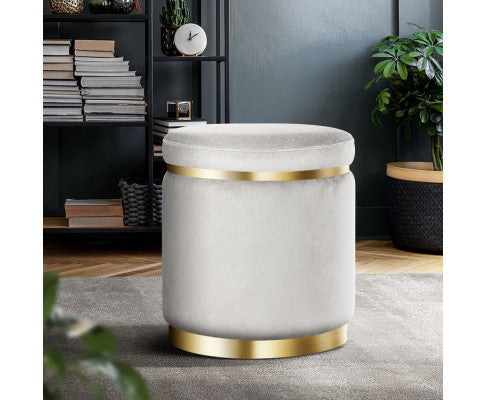 LINDEN VELVET FABRIC OTTOMAN FOOTSTOOL - GREY