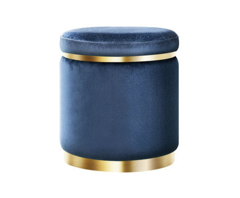 LINDEN VELVET FABRIC OTTOMAN FOOTSTOOL - NAVY