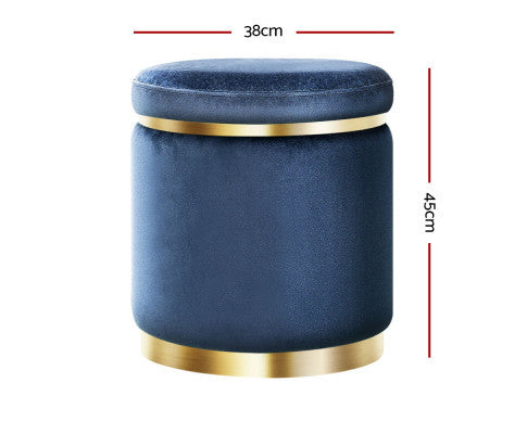LINDEN VELVET FABRIC OTTOMAN FOOTSTOOL - NAVY