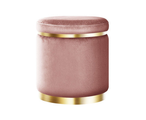 LINDEN VELVET FABRIC OTTOMAN FOOTSTOOL - PINK