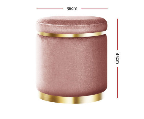 LINDEN VELVET FABRIC OTTOMAN FOOTSTOOL - PINK