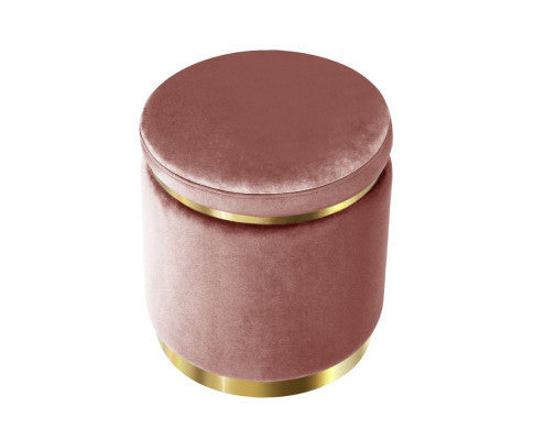 LINDEN VELVET FABRIC OTTOMAN FOOTSTOOL - PINK