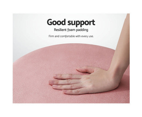 LINDEN VELVET FABRIC OTTOMAN FOOTSTOOL - PINK