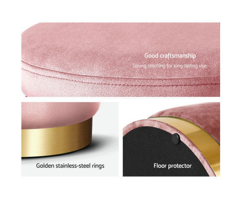 LINDEN VELVET FABRIC OTTOMAN FOOTSTOOL - PINK