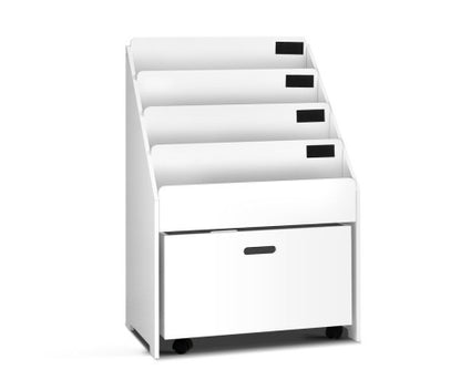 FUNKIDS 4 TIERS  BOOKSHELF WITH STORAGE BOX  - WHITE