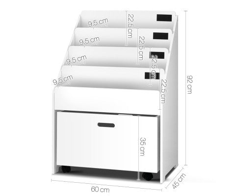 FUNKIDS 4 TIERS  BOOKSHELF WITH STORAGE BOX  - WHITE