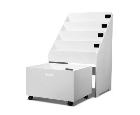 FUNKIDS 4 TIERS  BOOKSHELF WITH STORAGE BOX  - WHITE