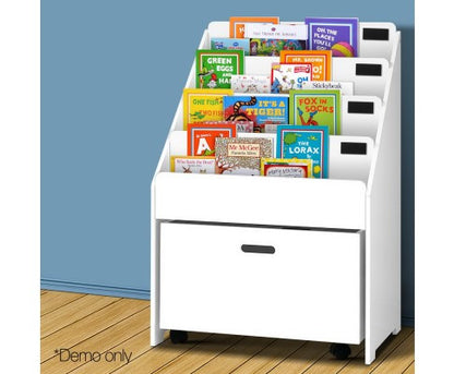 FUNKIDS 4 TIERS  BOOKSHELF WITH STORAGE BOX  - WHITE