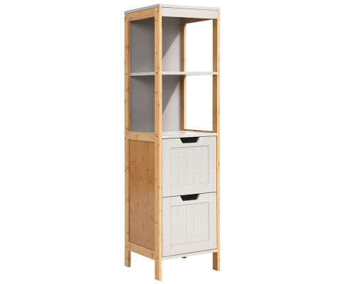 COLTON BATHROOM STORAGE TALL CABINET - NATURAL & GREY