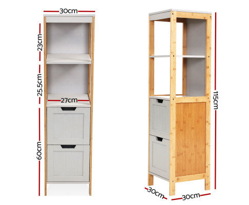 COLTON BATHROOM STORAGE TALL CABINET - NATURAL & GREY