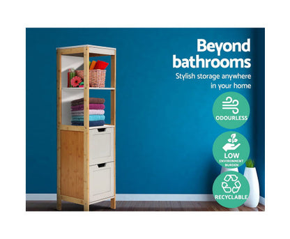 COLTON BATHROOM STORAGE TALL CABINET - NATURAL & GREY