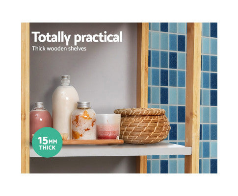 COLTON BATHROOM STORAGE TALL CABINET - NATURAL & GREY