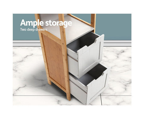 COLTON BATHROOM STORAGE TALL CABINET - NATURAL & GREY