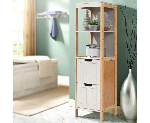 COLTON BATHROOM STORAGE TALL CABINET - NATURAL & GREY