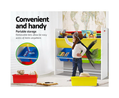 CARMEL 3-TIER  KIDS BOOKCASE WITH 6 STORAGE BOXES - WHITE