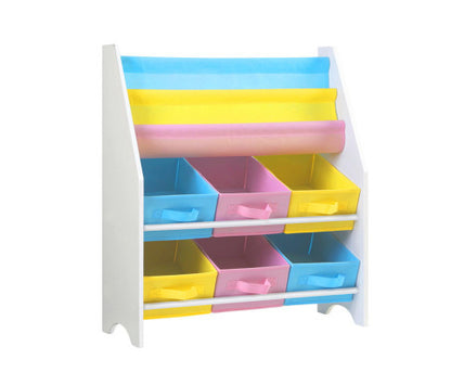 CARMEL 2-TIER  KIDS BOOKCASE WITH 6 STORAGE BOXES - WHITE