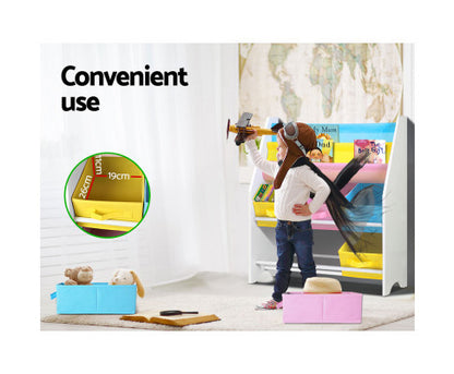 CARMEL 2-TIER  KIDS BOOKCASE WITH 6 STORAGE BOXES - WHITE