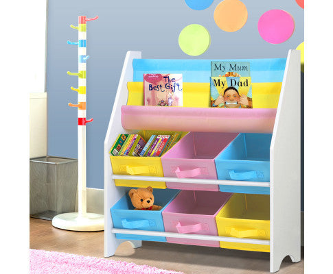 CARMEL 2-TIER  KIDS BOOKCASE WITH 6 STORAGE BOXES - WHITE