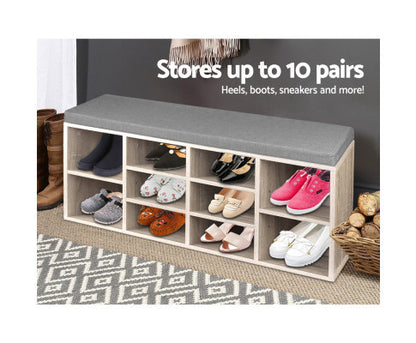 SHOE RACK WITH CUSHION & 10 COMPARTMENTS - 480(H) x 1020(W) -  AS PICTURED