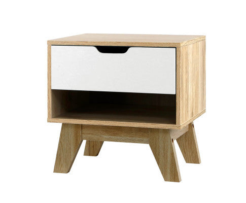 Johnson 1 Drawer Bedside Table - White & Natural