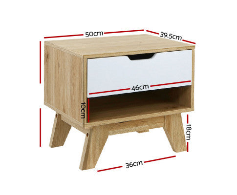 JOHNSON 1 DRAWER BEDSIDE TABLE - WHITE & NATURAL