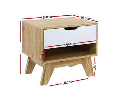 JOHNSON 1 DRAWER BEDSIDE TABLE - WHITE & NATURAL