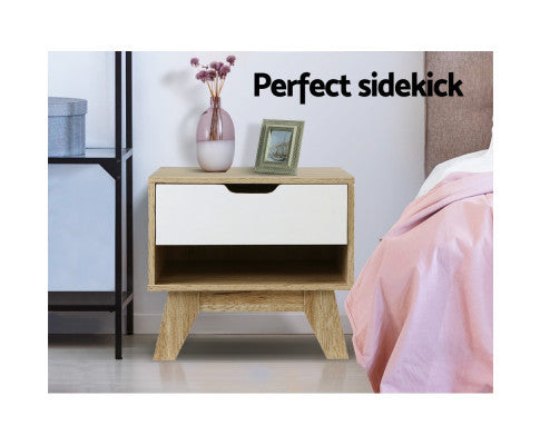 JOHNSON 1 DRAWER BEDSIDE TABLE - WHITE & NATURAL