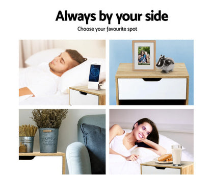 JOHNSON 1 DRAWER BEDSIDE TABLE - WHITE & NATURAL