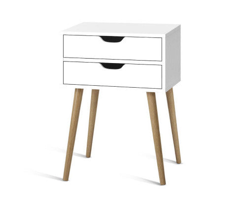 Pyke 2 Drawer Bedside Table - White