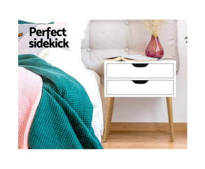PYKE 2 DRAWER BEDSIDE TABLE - WHITE