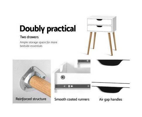 PYKE 2 DRAWER BEDSIDE TABLE - WHITE