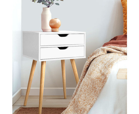 PYKE 2 DRAWER BEDSIDE TABLE - WHITE