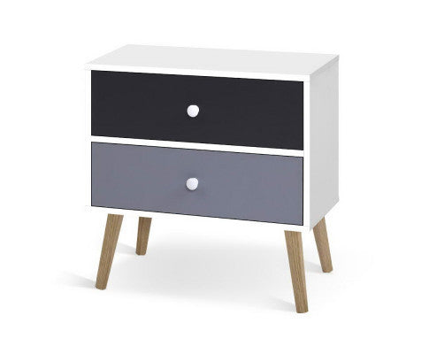 Johnson 2 Drawer Bedside Table - Black & White (TWO-TONED)