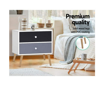 JOHNSON 2 DRAWER BEDSIDE TABLE - BLACK & WHITE (TWO-TONED)
