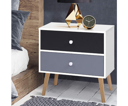 JOHNSON 2 DRAWER BEDSIDE TABLE - BLACK & WHITE (TWO-TONED)
