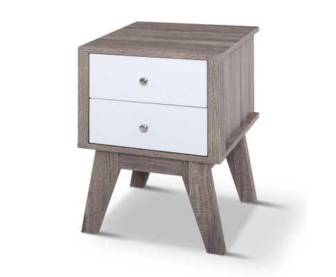 Johnson 2 Drawer Bedside Table - 580(H) X 400(W) - White & Natural