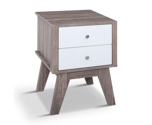 JOHNSON 2 DRAWER BEDSIDE TABLE - 580(H) X 400(W) - WHITE & NATURAL