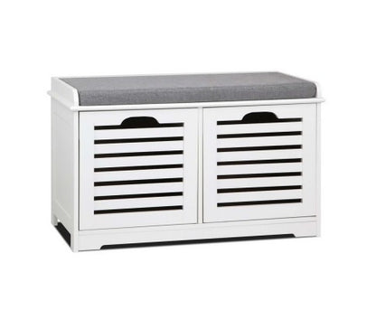 RONDA FABRIC SHOE BENCH WITH DRAWER - WHITE & GREY