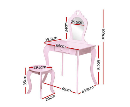 KIANNA KIDS VANITY DRESSING TABLE WITH MIRROR & STOOL - PINK