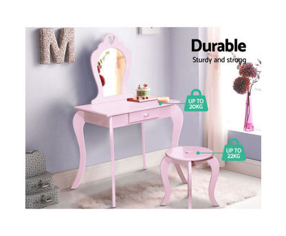 KIANNA KIDS VANITY DRESSING TABLE WITH MIRROR & STOOL - PINK