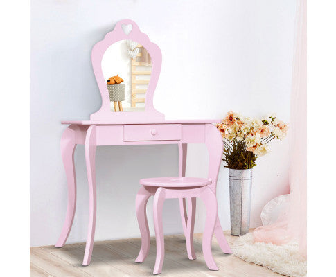 KIANNA KIDS VANITY DRESSING TABLE WITH MIRROR & STOOL - PINK